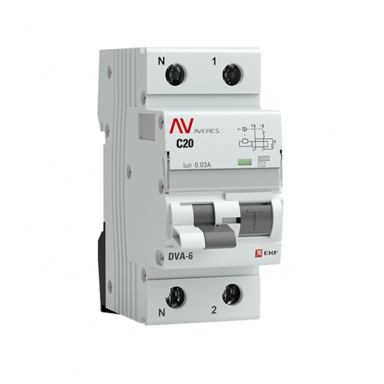 Дифференциальный автомат DVA-6 1P+N 20А (C)  30мА (AC) 6кА EKF AVERES