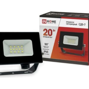Прожектор светодиодный 20Вт 230В 6500К IP65 СДО-7 черный IN HOME
