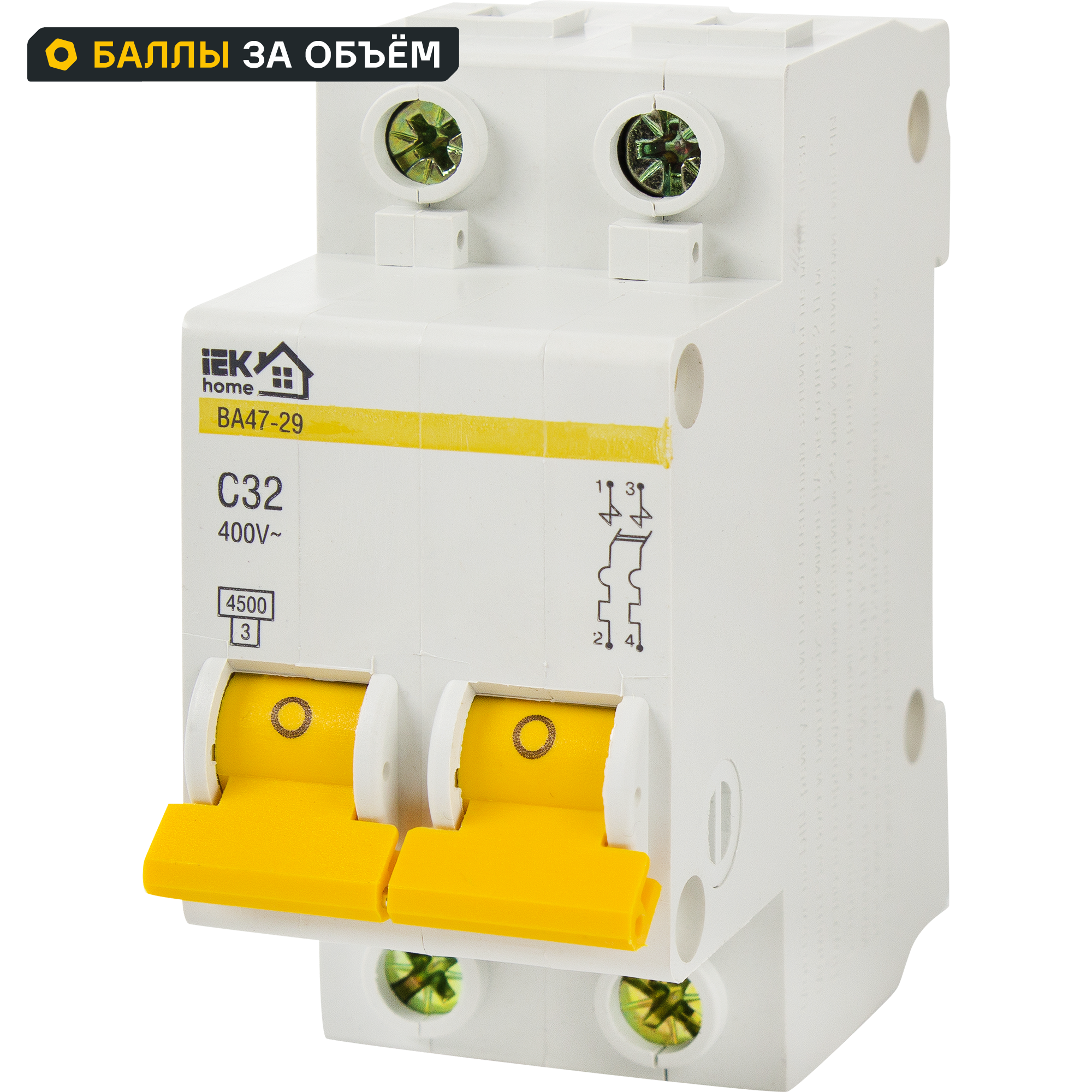 Автоматический выключатель IEK Home ВА47-29 2P N C32 А 4.5 кА