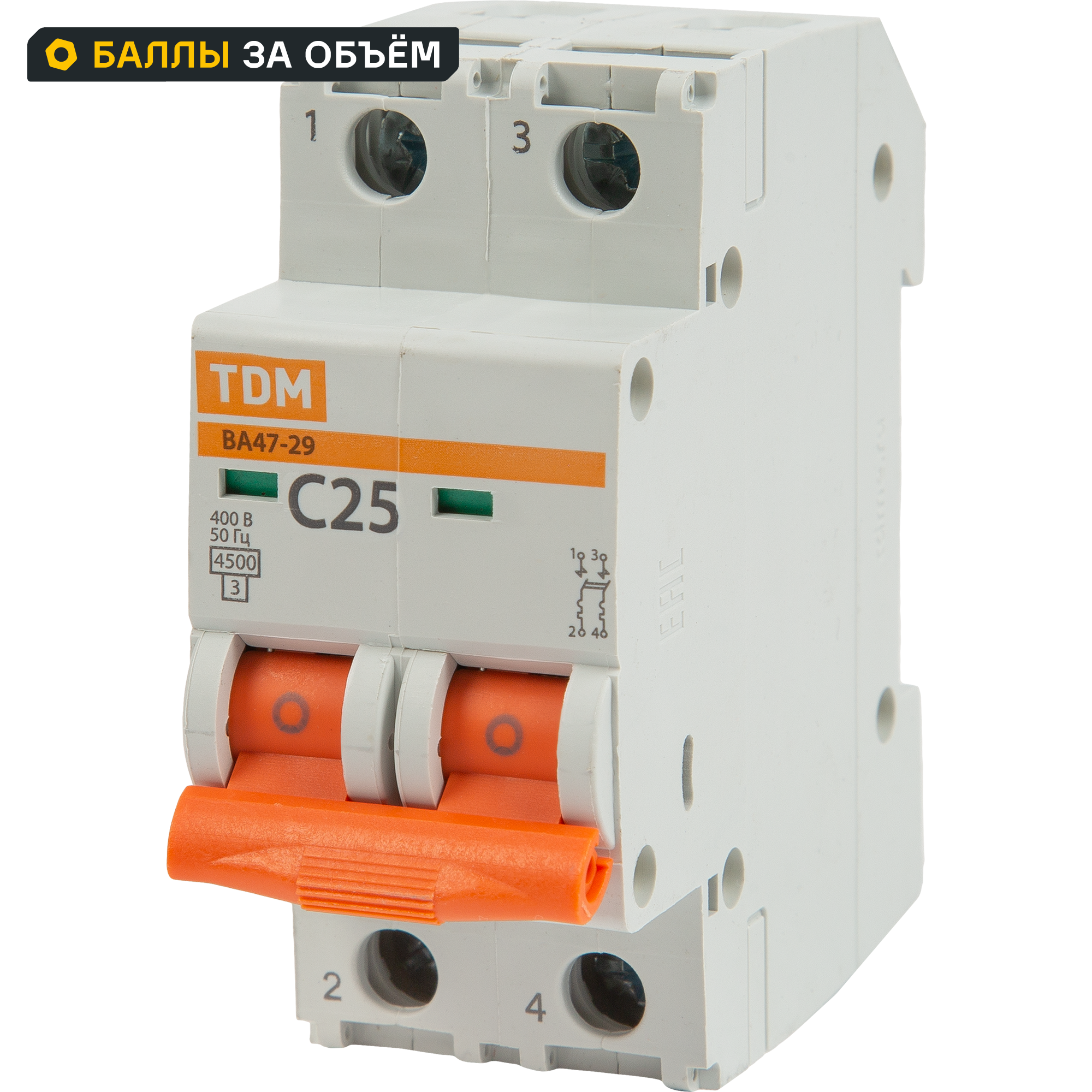 Автоматический выключатель TDM Electric ВА47-29 2P C25 А 4.5 кА SQ0206-0095