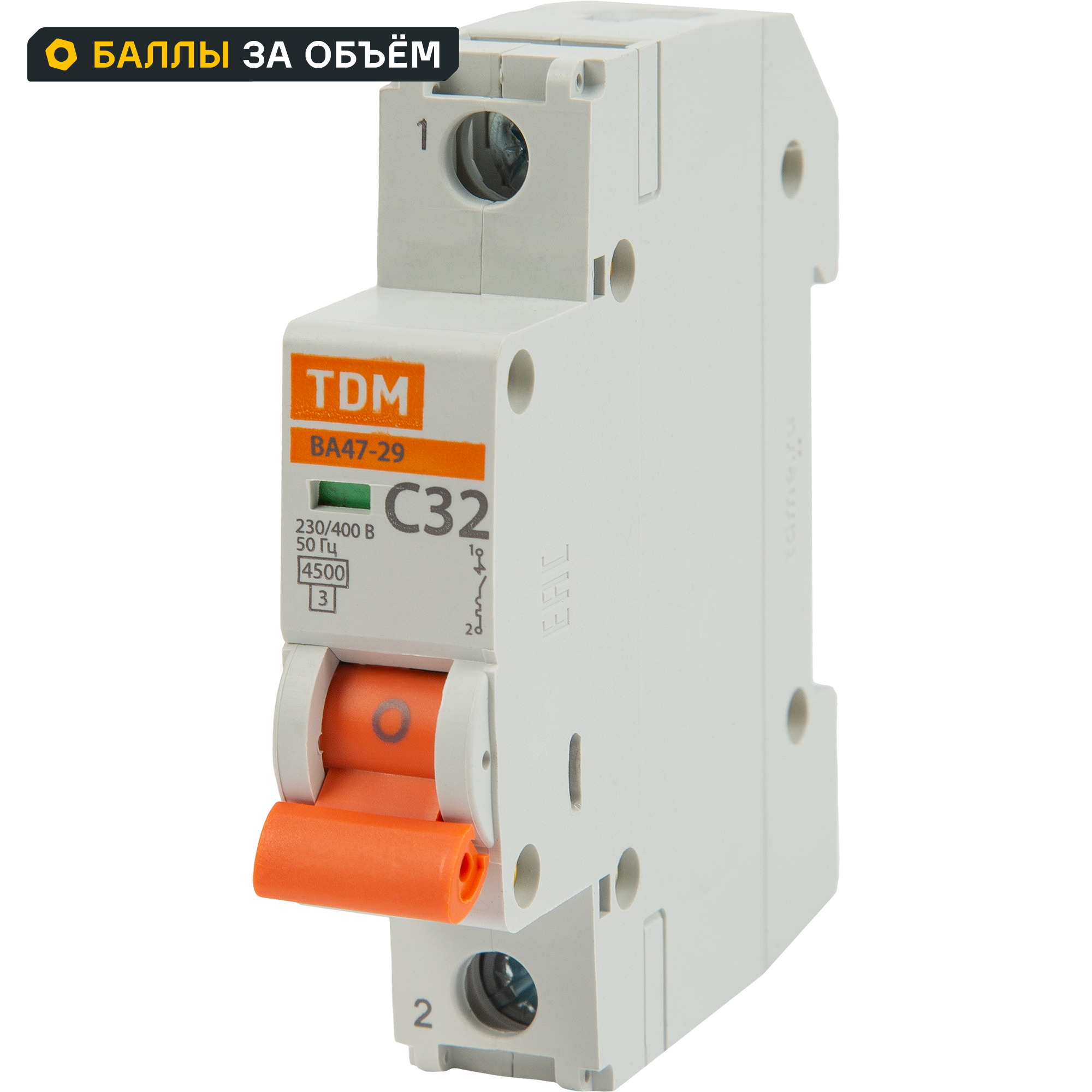 Автоматический выключатель TDM Electric ВА47-29 1P C32 А 4.5 кА SQ0206-0077