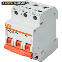 Автоматический выключатель TDM Electric ВА47-29 3P C50 А 4.5 кА SQ0206-0114
