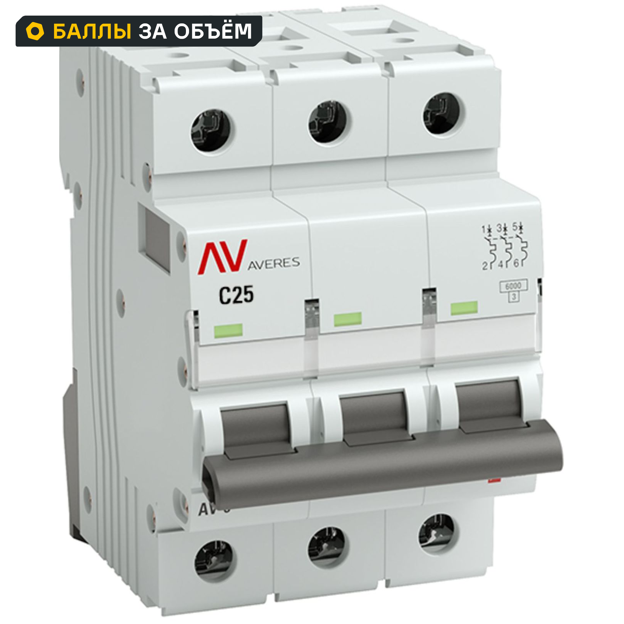 Автоматический выключатель EKF Averes AV-6 3P C25 А 6 кА mcb6-3-25C-av