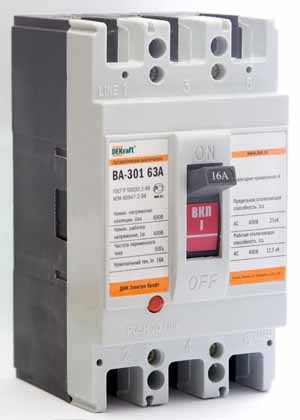Автоматический выключатель ВА-301 3Р 16А 25 кА DEKraft